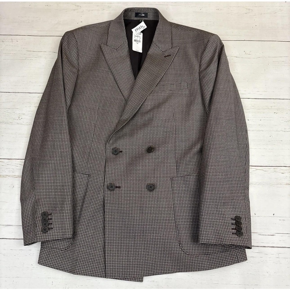 Express Blazer Sport Coat Mens 40S Brown Check Tweed Double Breasted Slim Fit